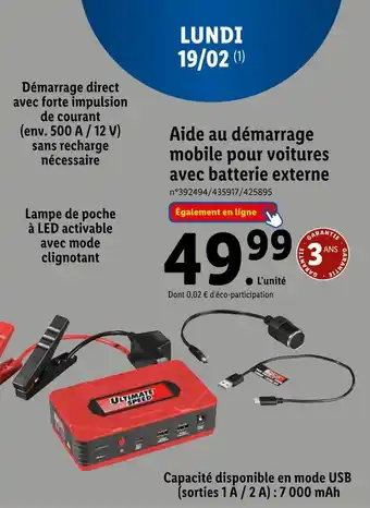 Lidl ULTIMATE SPEED Aide au démarrage mobile pour voitures avec batterie externe offre