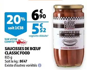 Auchan Saucisses de bœuf classic food offre