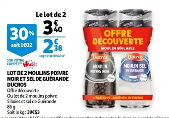 Auchan Lot de 2 moulins poivre noir et sel de guérande ducros offre