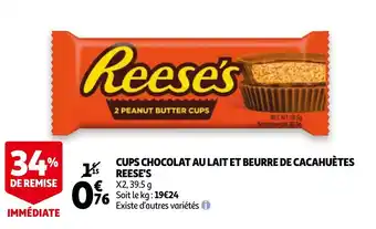 Auchan Cups chocolat au lait et beurre de cacahuètes reese's offre