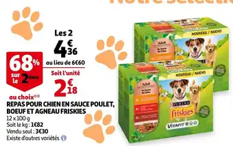Auchan Repas pour chien en sauce poulet, boeuf et agneau friskies offre