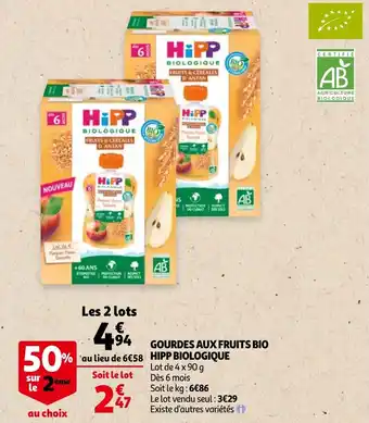 Auchan Gourdes aux fruits bio hipp biologique offre