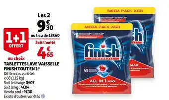 Auchan Tablettes lave vaisselle finish tout en 1 offre
