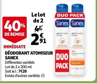 Auchan Déodorant atomiseur sanex offre
