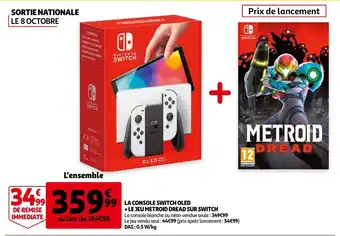 Auchan La Console Switch Oled + Le Jeu Metroid Dread Sur Switch offre