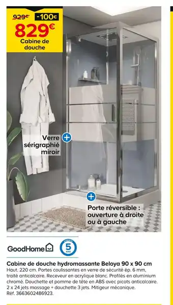 Castorama GoodHome Cabine de douche hydromassante Beloya 90 x 90 cm offre
