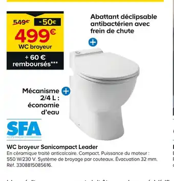 Castorama WC broyeur Sanicompact Leader offre