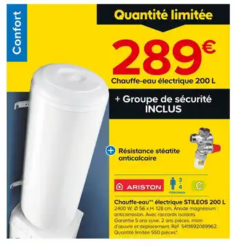 Castorama ARISTON Chauffe-eau électrique STILEOS 200 L offre