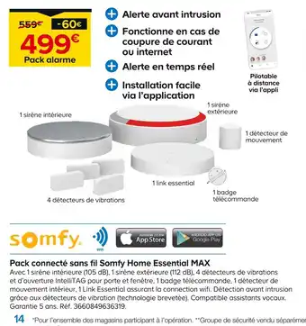 Castorama Somfy Pack connecté sans fil Home Essential MAX offre