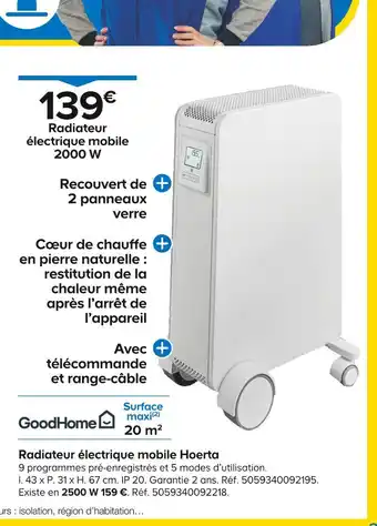 Castorama GoodHome Radiateur électrique mobile Hoerta offre