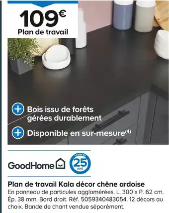 Castorama GoodHome Plan de travail Kala décor chêne ardoise offre