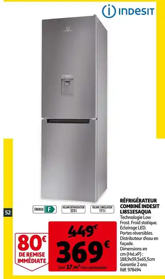 Auchan Réfrigérateur Combiné Indesit offre