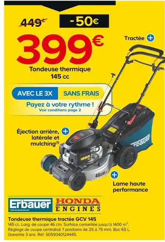 Castorama Erbauer Tondeuse thermique tractée GCV 145 offre
