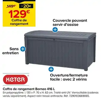 Castorama Keter Coffre de rangement Borneo 416 L offre