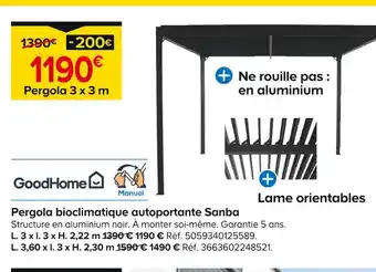Castorama GoodHome Pergola bioclimatique autoportante Sanba offre