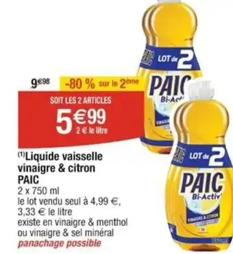 Cora x Carrefour (¹) Liquide vaisselle vinaigre & citron PAIC offre