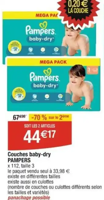 Cora x Carrefour Couches baby-dry PAMPERS offre