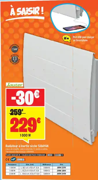Bricorama Radiateur À Inertie Sèche Sibayak offre