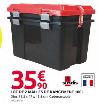Mr Bricolage LOT DE 2 MALLES DE RANGEMENT 100 L offre