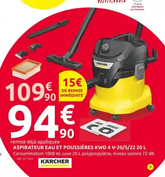 Mr Bricolage ASPIRATEUR EAU ET POUSSIÈRES KWD 4 V-20/5/22 20 L offre