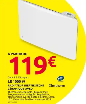 Mr Bricolage RADIATEUR INERTIE SÈCHE CÉRAMIQUE OVEO offre