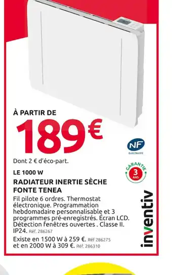Mr Bricolage RADIATEUR INERTIE SÈCHE FONTE TENEA offre