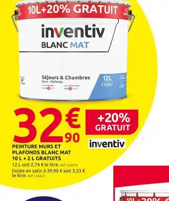 Mr Bricolage PEINTURE MURS ET PLAFONDS BLANC MAT 10 L + 2 L GRATUITS offre