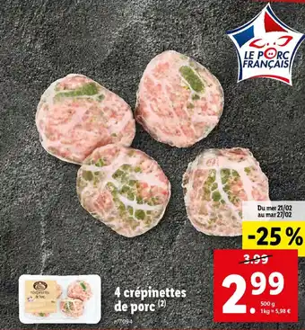 Lidl 4 crépinettes de porc offre