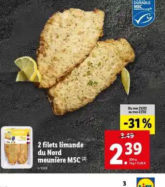 Lidl 2 filets limande du Nord meunière MSC offre