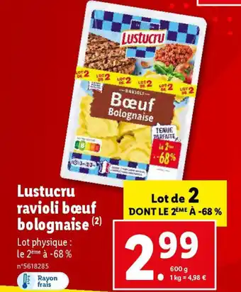 Lidl Lustucru ravioli bœuf bolognaise offre
