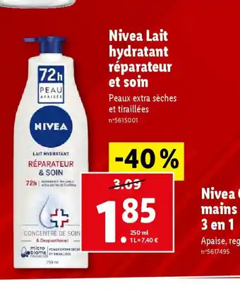 Lidl Nivea Lait hydratant réparateur et soin offre