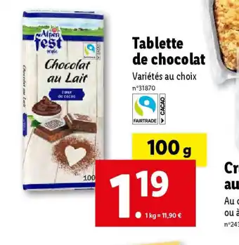 Lidl Tablette de chocolat offre