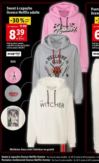 Lidl Sweat à capuche licence Netflix adulte offre