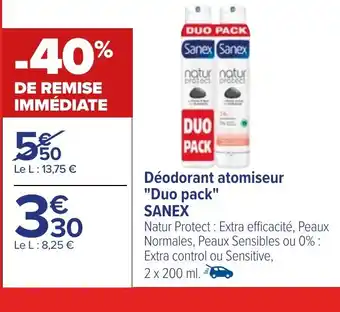 Carrefour Déodorant atomiseur "Duo pack" SANEX offre