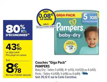 Carrefour Couches "Giga Pack" PAMPERS offre