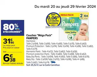 Carrefour Couches "Méga Pack" PAMPERS offre