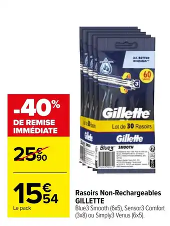 Carrefour Rasoirs Non-Rechargeables GILLETTE offre