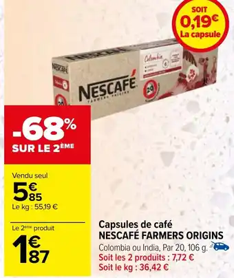 Carrefour Capsules de café NESCAFÉ FARMERS ORIGINS offre