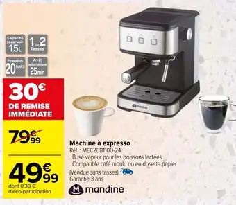 Carrefour Machine à expresso Réf. : MEC20B1100-24 offre
