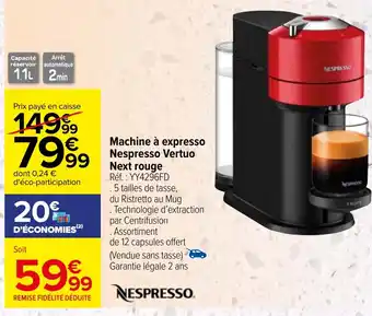 Carrefour Machine à expresso Nespresso Vertuo Next rouge offre