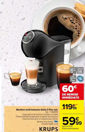 Carrefour Machine multi-boissons Génio S Plus noir Réf. : YY4445FD offre
