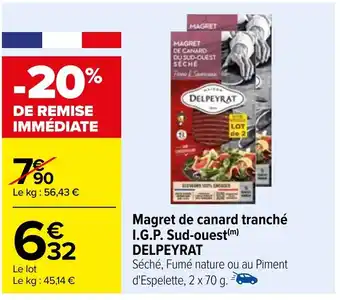 Carrefour Magret de canard tranché I.G.P. Sud-ouest(m) DELPEYRAT offre