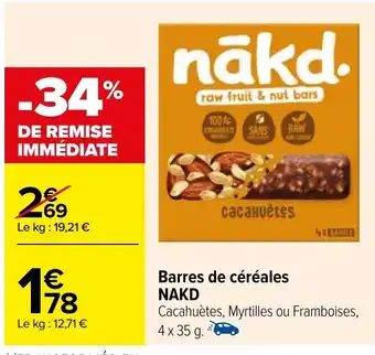 Carrefour Barres de céréales NAKD offre