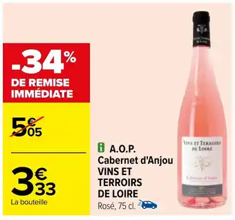 Carrefour i A.O.P. Cabernet d'Anjou VINS ET TERROIRS DE LOIRE Rosé, 75 cl. offre