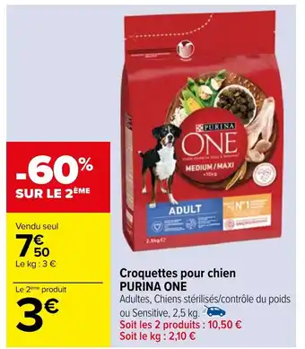 Carrefour Croquettes pour chien PURINA ONE offre