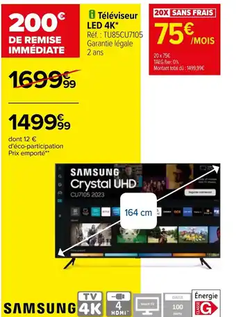 Carrefour i Téléviseur LED 4K* Réf. : TU85CU7105 Garantie légale 2 ans offre