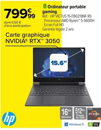 Carrefour i Ordinateur portable gaming Réf.: HP VICTUS 15-FB0219NF R5 offre