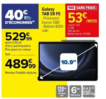Carrefour Galaxy TAB S9 FE offre