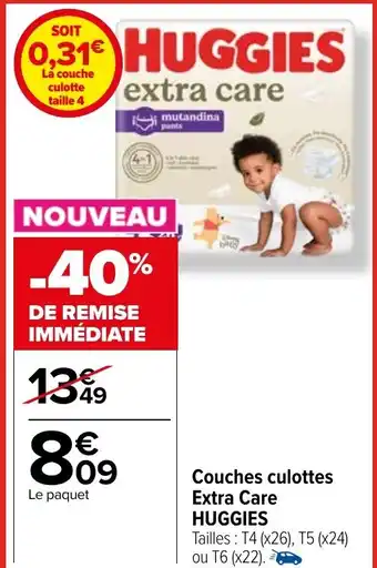 Carrefour Market Couches culottes Extra Care HUGGIES offre
