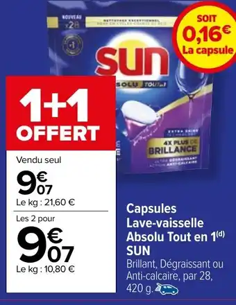 Carrefour Market Capsules Lave-vaisselle Absolu Tout en 1(d) SUN offre